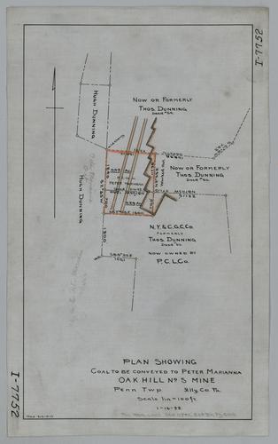 Plan showing coal to be conveyed to Peter Marianna at Oak Hill No. 5 Mine