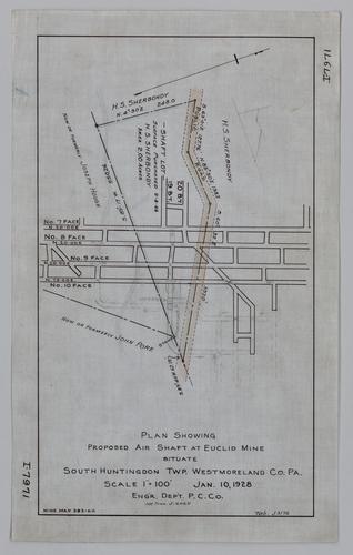 Plan showing proposed air shaft at Euclid Mine