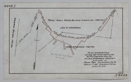Plan showing coal mined beyond crop line by Pittsburgh Coal Co. on Joseph H. Morrow property