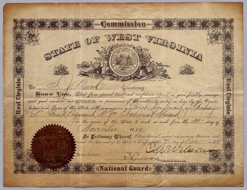 Samuel Beck's commission as First Lieutenant
