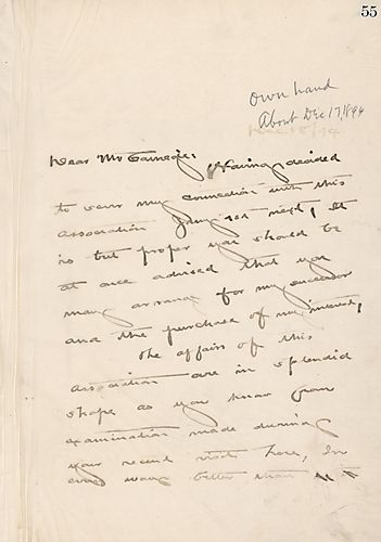 Frick writes on leaving the company and for Carnegie to find his successor