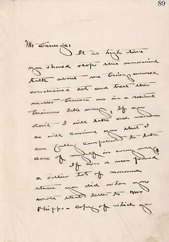 Frick tells Carnegie to stop writing "nonsensical talk" about him, includes examples, and asks Carnegie to buy his interest