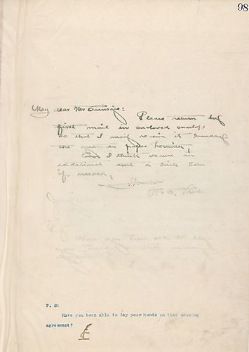 Frick asks Carnegie to return something by first mail so he can receive it Sunday and if Carnegie has been able to get his hands on the missing agreement