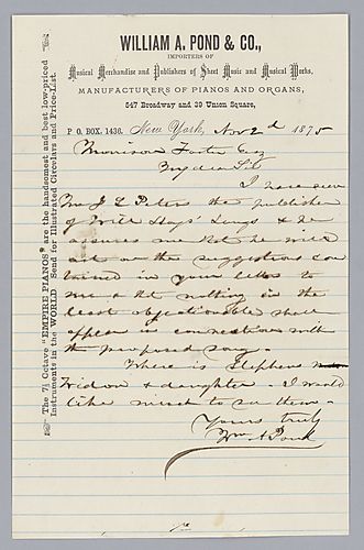 To Morrison Foster from William A. Pond