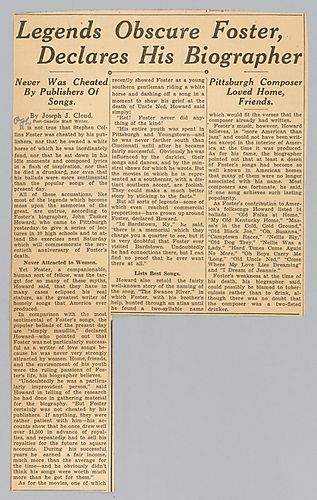 "Legends Obscure Foster, Declares His Biographer"