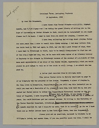 Letter from John Wilson Townsend to Evelyn Foster Morneweck