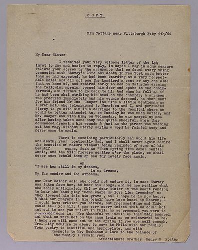 From Henry B. Foster to "My Dear Sister"