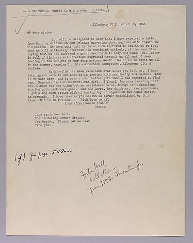 From Stephen Foster to Henrietta Thornton