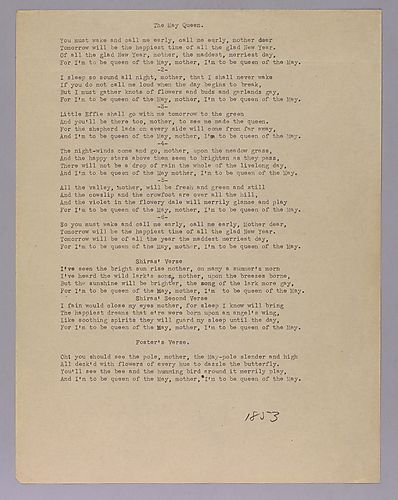 Typed transcript of the lyrics for "The May Queen" by Stephen Foster
