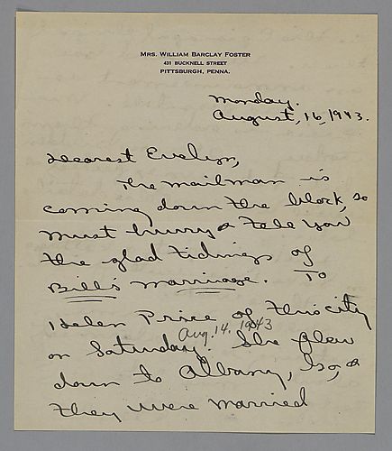 From Mrs. William Barclay Foster to Evelyn Foster Morneweck