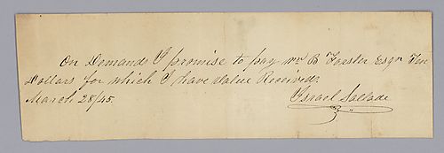 IOU from Israel Sallade to William Foster, Jr., for ten dollars