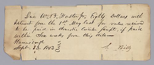 IOU from S. Billy to William B. Foster, Jr., for $80