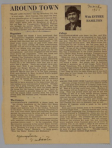 Newspaper clipping, "Around Town," Youngstown Vindicator