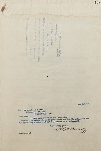 Frick writes to inform Carnegie that he has settles with the Callorys'