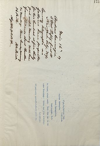 Frick writes Carnegie to relay a telegraph message abour the price of properties