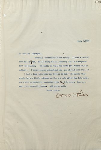 Frick writes Carnegie to tell him he has had a letter from Mr. Morse and was informed that Carnegie wrote to Mr. Potter