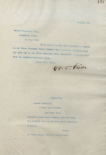 Frick wires Carnegie on the furnaces being practically banked this morning