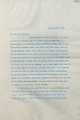 Frick writes Carnegie to inform him that he is aware of what Carnegie feels should be done about the Pittsburgh and Western railroad, discussing other issues that have since cropped up and mentioning how things are going where he is