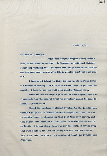 Frick writes that Frick Coke Co. shipped 90 cars, and the gain in the Coke Region wasn't as much as he had expected