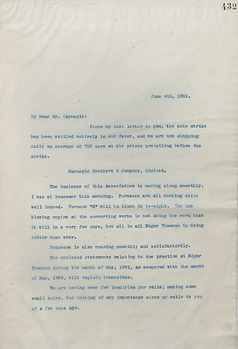 Frick writes on the coke strike ending in their favor and on the status of Carnegie Brothers & Co. Ltd.'s business