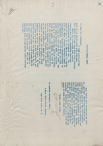 Frick writes on railroad transportation for November 4th, and asks if he has any acquaintances that should be invited to a dinner given for Mr. and Mrs. Smith