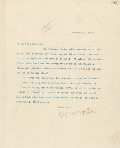 Frick writes Mr. [John] Vandevort's telegram to Carnegie and includes his response