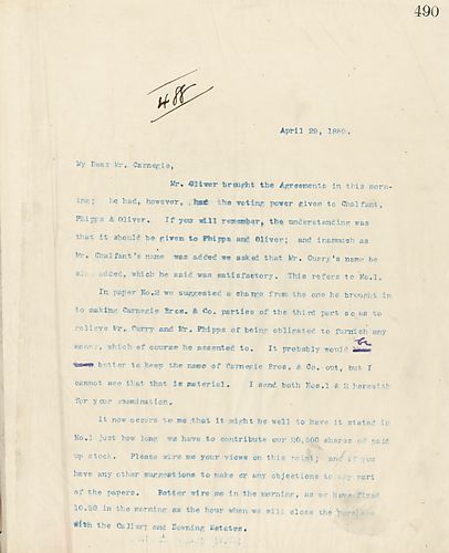 Frick writes to Carnegie about the editing changes to the paperwork for the closing of the Callery & Downing Estate. Frick asks if Carnegie has further suggestions on it