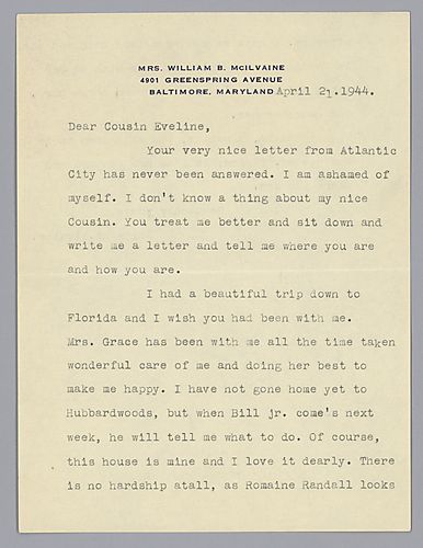 Letter from Julie McIlvaine to Evelyn Morneweck