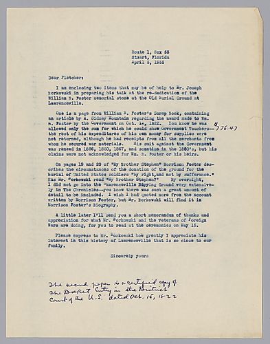 Letter from Evelyn Morneweck to Fletcher Hodges, Jr.