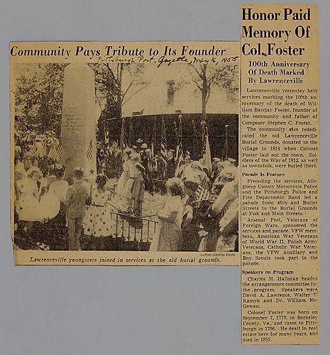 Article: The Pittsburgh Post Gazette article on rededication of Foster Memorial