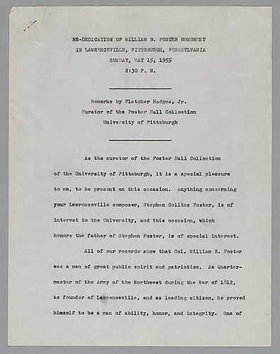 Remarks of Fletcher Hodges, Jr., at Foster Memorial rededication