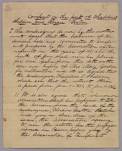 Compact on the part of Thaddeus S. Sheldon and Horace Fenton, drawn up by Spear