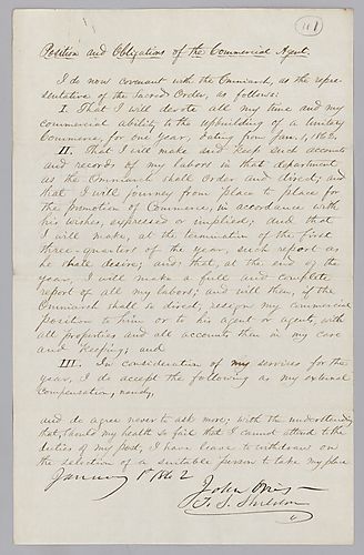 "Position and Obligations of the Commercial Agent," signed by Sheldon and Orvis