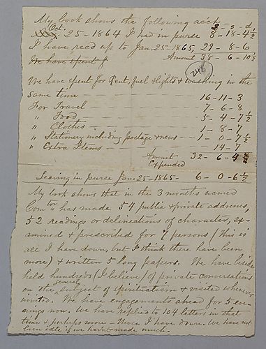 Financial account [by Mrs. Spear]