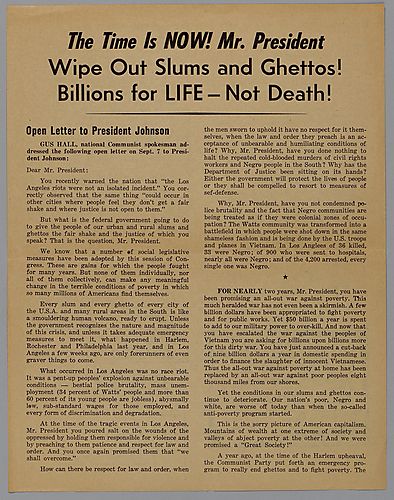 "The Time is Now! Mr. President Wipe Out Slums and Ghettos! Billions for Life-Not Death!" Open Letter