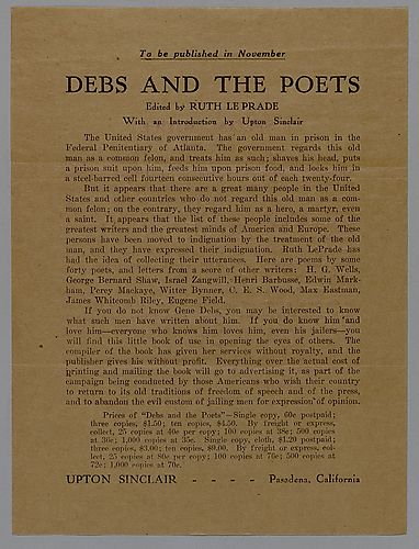 Assorted Writings (5) By Upton Sinclair, Pasadena, California
