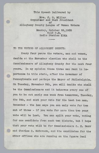 Mrs. J. O. Miller, Organizer