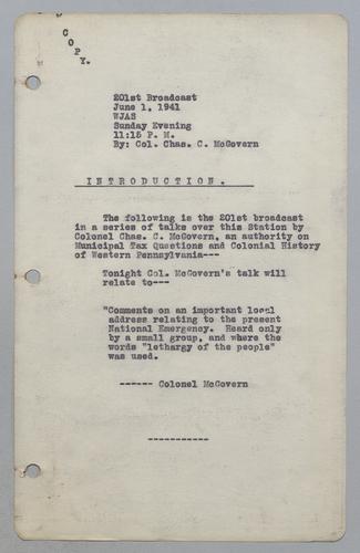 #201: Comments on a Local Address Concerning the National Emergency