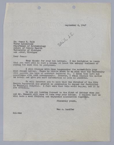 Max Lauffer to Jonas Salk