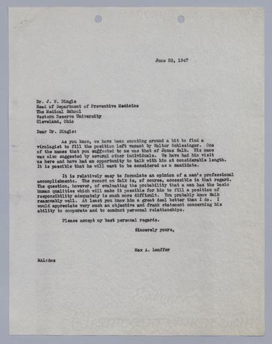 Max Lauffer to J.W. Dingle