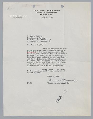 Thomas Francis to Max Lauffer