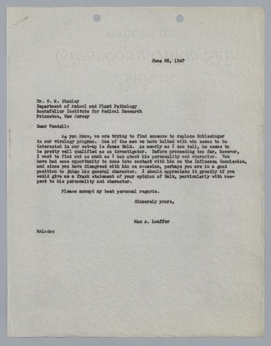 Max Lauffer to W.M. Stanley