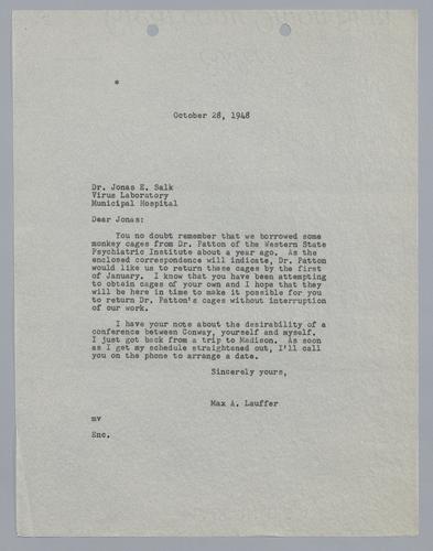 Max Lauffer to Jonas Salk