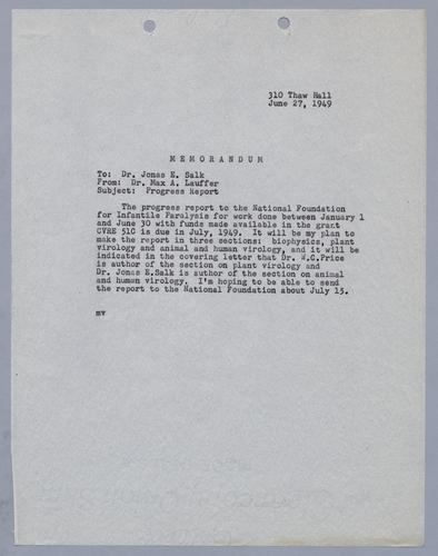 Max Lauffer to Jonas Salk