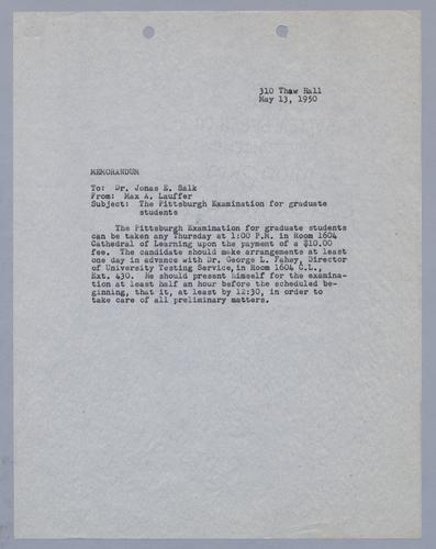 Max Lauffer to Jonas Salk