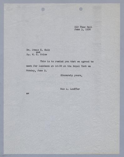 Max Lauffer to Jonas Salk