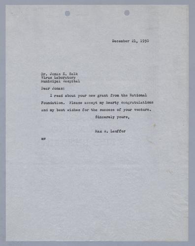 Max Lauffer to Jonas Salk