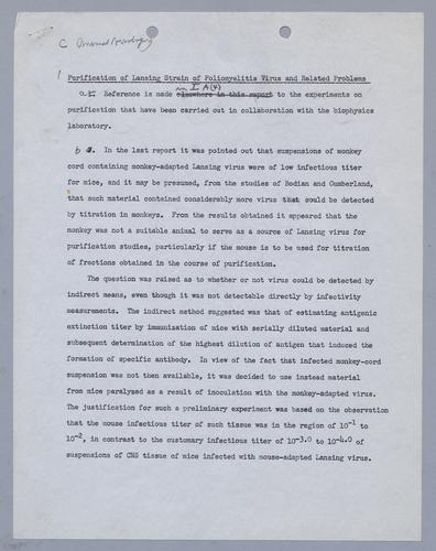 Purification of Lansing Strain of Poliomyelitis Virus and Related Problems