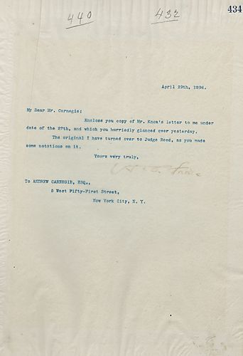 Frick writes that he inclosed a copy of Mr. [Philander] Knox's letter from the 27th