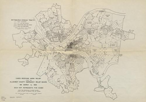 Cases receiving work relief from the Allegheny County Emergency Relief Board on March 4, 1935 : each dot represents five cases